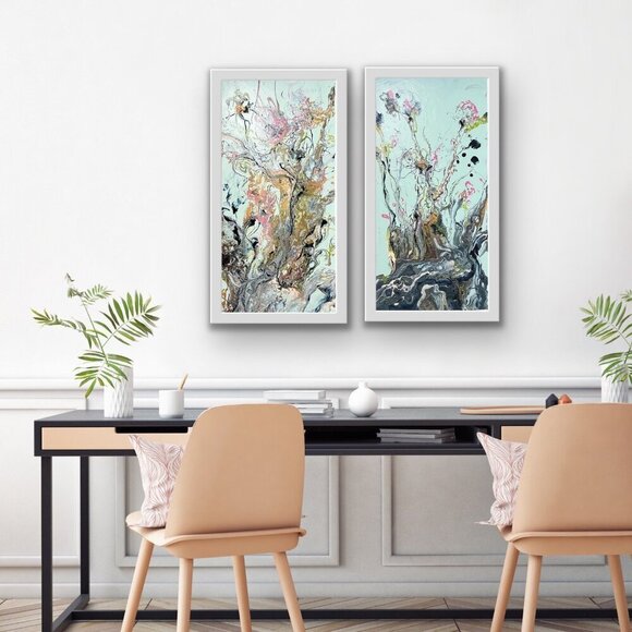 Original Acrylic Abstract Botanical Painting 2 Panel‎ - Picture 1 of 13